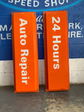 76 GAS STATION 24 HOUR AUTO REPAIR SHOP ORANGE SIGN PAIR