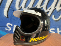 VINTAGE USED MOTOCROSS LARGE BELL MOTO 3 BLACK AND WHITE HELMET