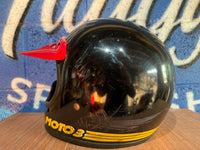 VINTAGE USED LARGE MOTOCROSS MOTO3 BLACK AND RED HELMET