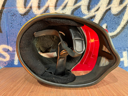 VINTAGE USED LARGE MOTOCROSS MOTO3 BLACK AND RED HELMET