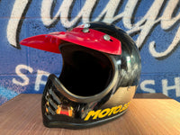 VINTAGE USED LARGE MOTOCROSS MOTO3 BLACK AND RED HELMET