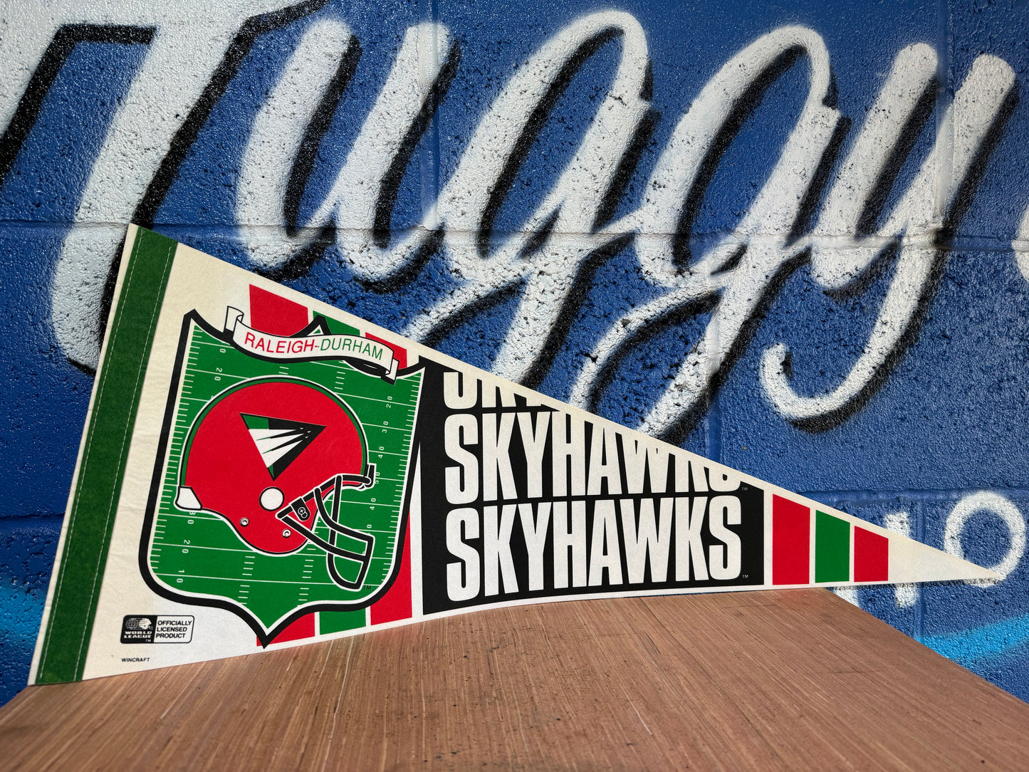 VINTAGE WORLD LEAGUE RALEIGH-DURHAM SKYHAWKS FELT PENNANT