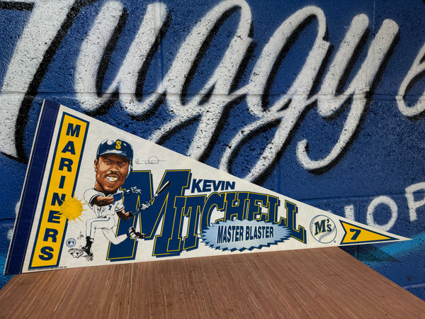 VINTAGE MLB MARINERS NO.7 KEVIN 'MASTER BLASTER' MITCHELL FELT PENNANT