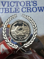 VINTAGE 1983 TT ISLE OF MAN VITOR'S DOUBLE CROWN COIN AND BOOKLET