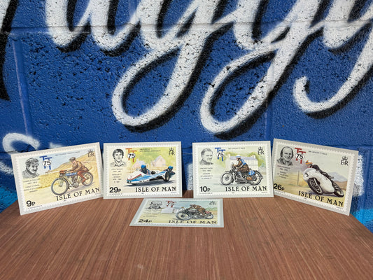 VINTAGE TT ISLE OF MAN 75TH ANNIVERSARY 5 POST CARD SET