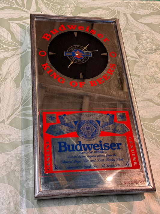 VINTAGE BUDWEISER KING OF BEERS MIRROR CLOCK