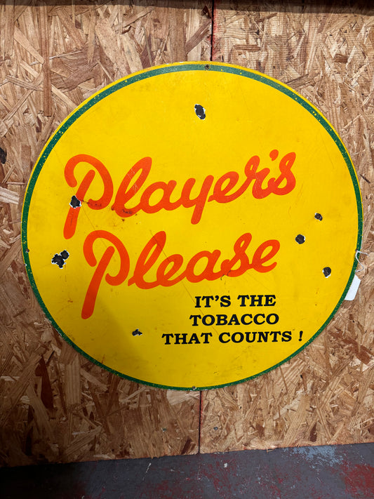 VINTAGE PLAYER'S PLEASE TOBACCO YELLOW METAL SIGN