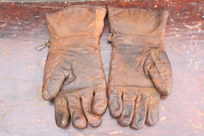 VINTAGE BATES SMALL? BROWN LEATHER MOTORBIKE GLOVES