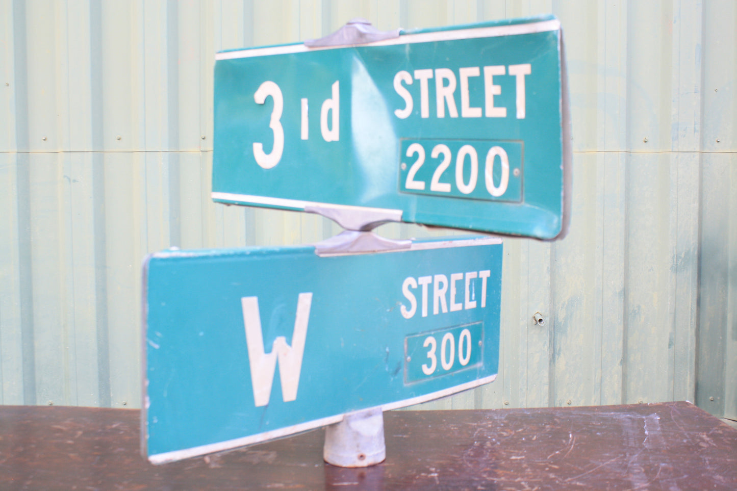 VINTAGE 3rd STREET AND WEST STREET DOUBLE AMERICAN ROAD SIGN