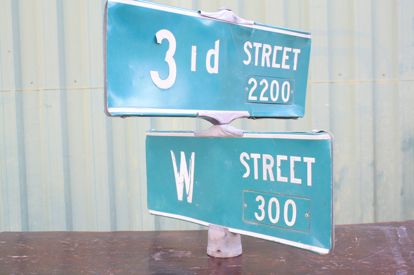 VINTAGE 3rd STREET AND WEST STREET DOUBLE AMERICAN ROAD SIGN