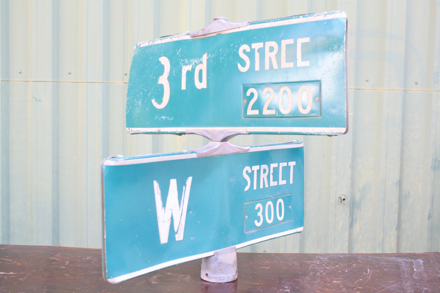 VINTAGE 3rd STREET AND WEST STREET DOUBLE AMERICAN ROAD SIGN