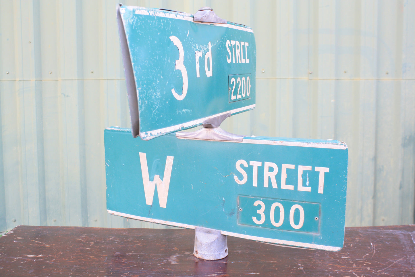 VINTAGE 3rd STREET AND WEST STREET DOUBLE AMERICAN ROAD SIGN