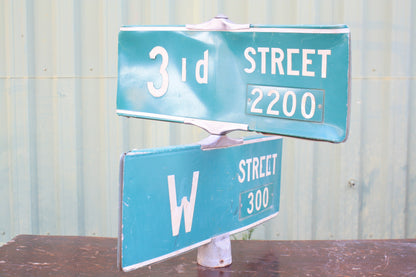 VINTAGE 3rd STREET AND WEST STREET DOUBLE AMERICAN ROAD SIGN