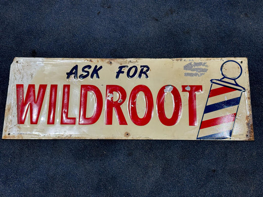 RARE 1949 WILDROOT METAL BARBER SIGN 28X10"